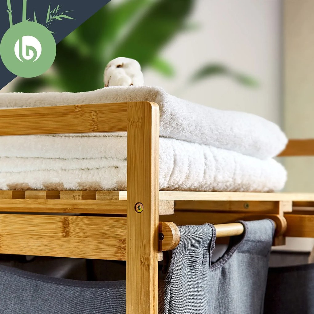 Blumfeldt Raft pentru rufe, 2 saci detașabili, bambus, bumbac solid