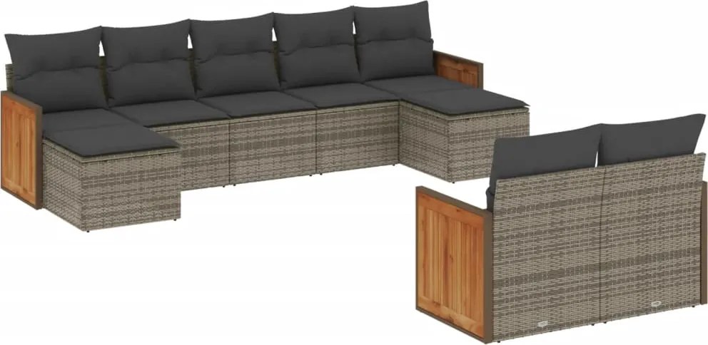 vidaXL Set canapele de grădină, 9 piese, cu perne, gri, poliratan