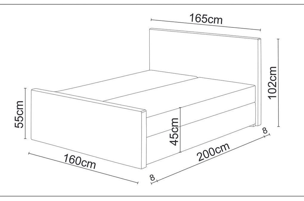 Pat matrimonial Boxspring 180 cm Milagros 3 (negru) ( cu saltea și sp. depozitare). 1047252
