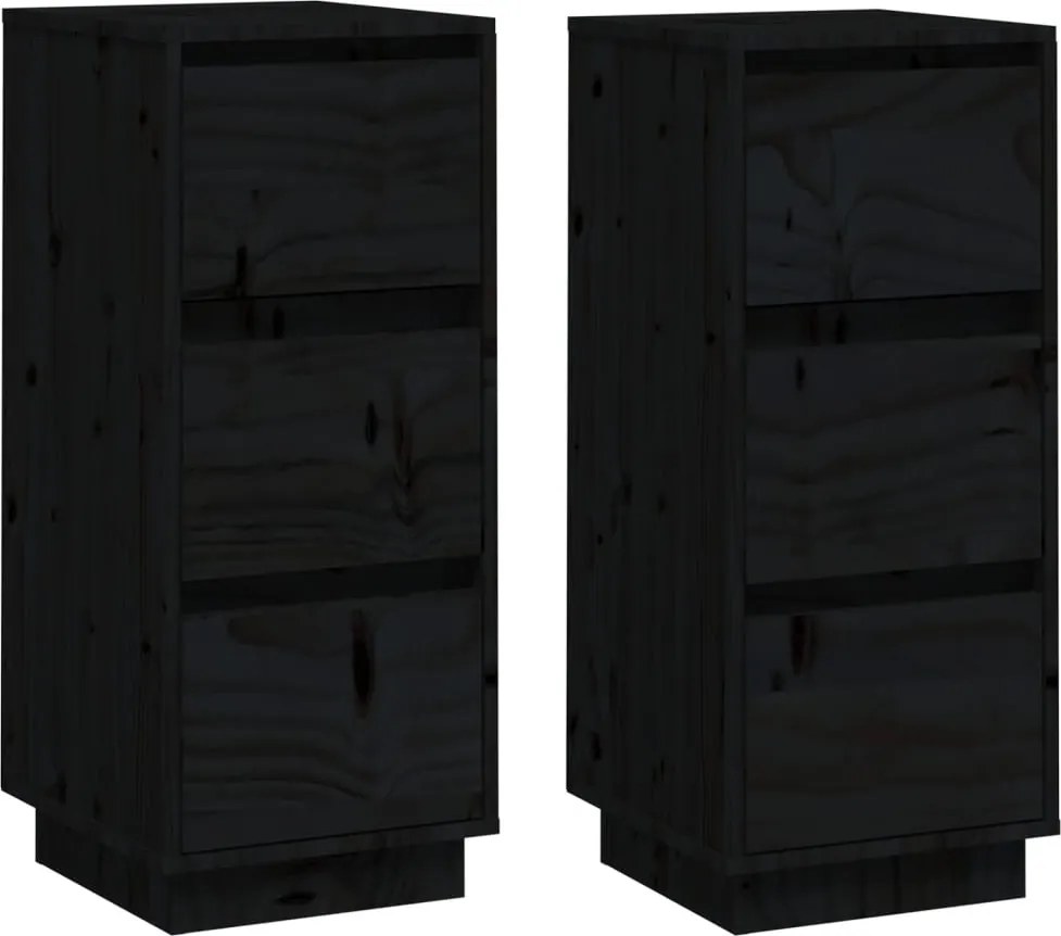 vidaXL Servante, 2 buc., negru, 32x34x75 cm, lemn masiv de pin