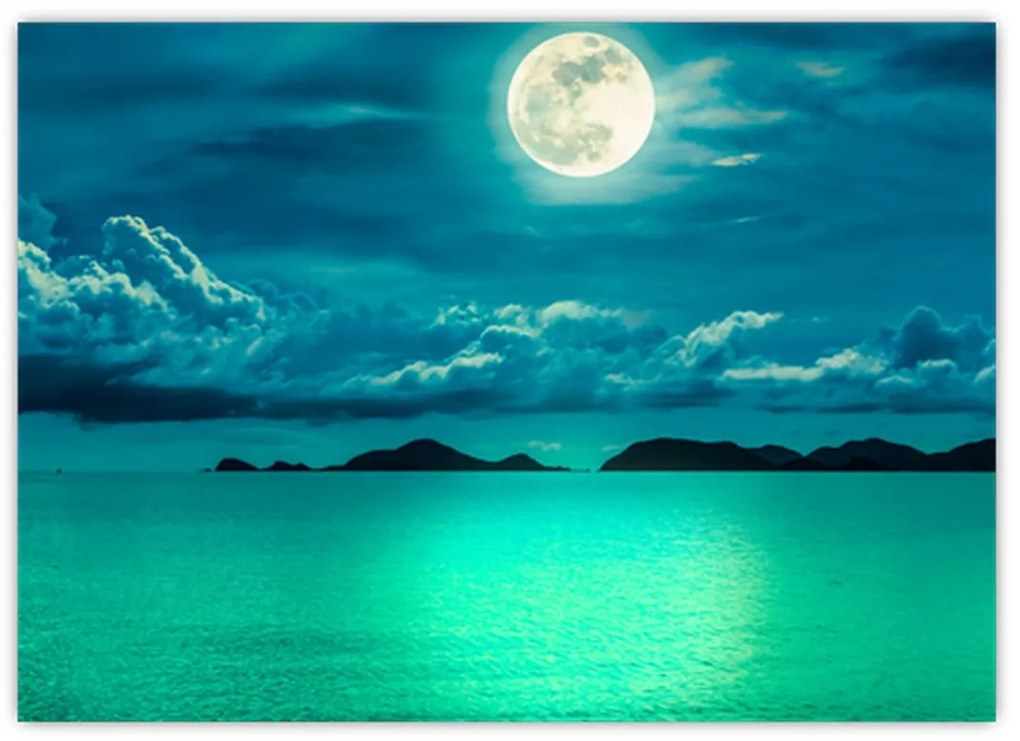 Tablou pe sticlă - Luna plină deasupra apei (70x50 cm)