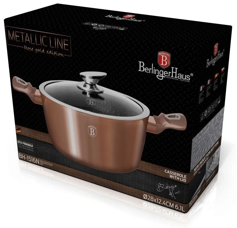 RESIGILAT - Oala marmorata cu capac 28 cm Rose Gold Metalic Line Berlinger Haus BH 1516N
