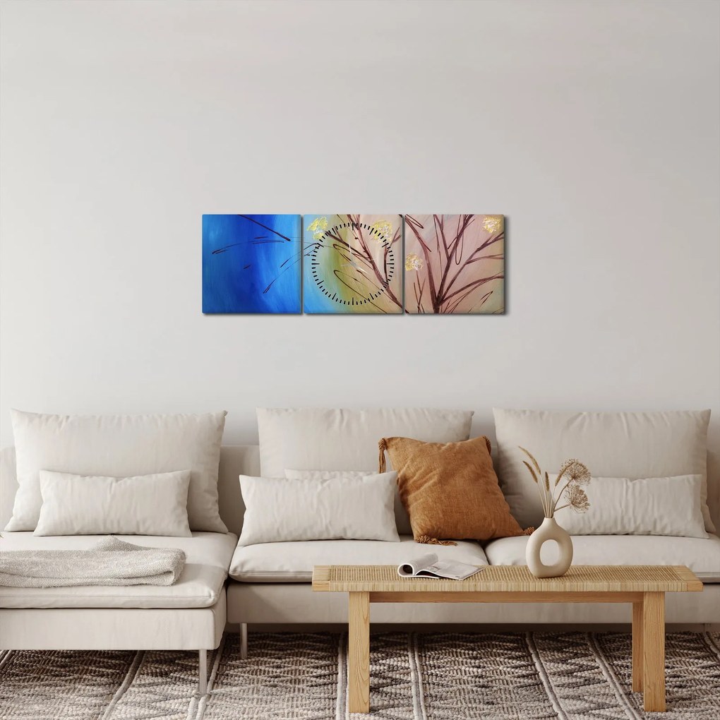 Tablou - Copac în fața soarelui (cu ceas) (90x30 cm)