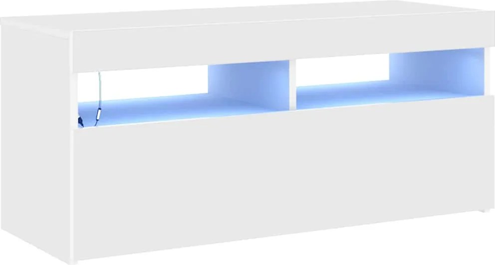 vidaXL Comodă TV cu lumini LED, alb, 90x35x40 cm