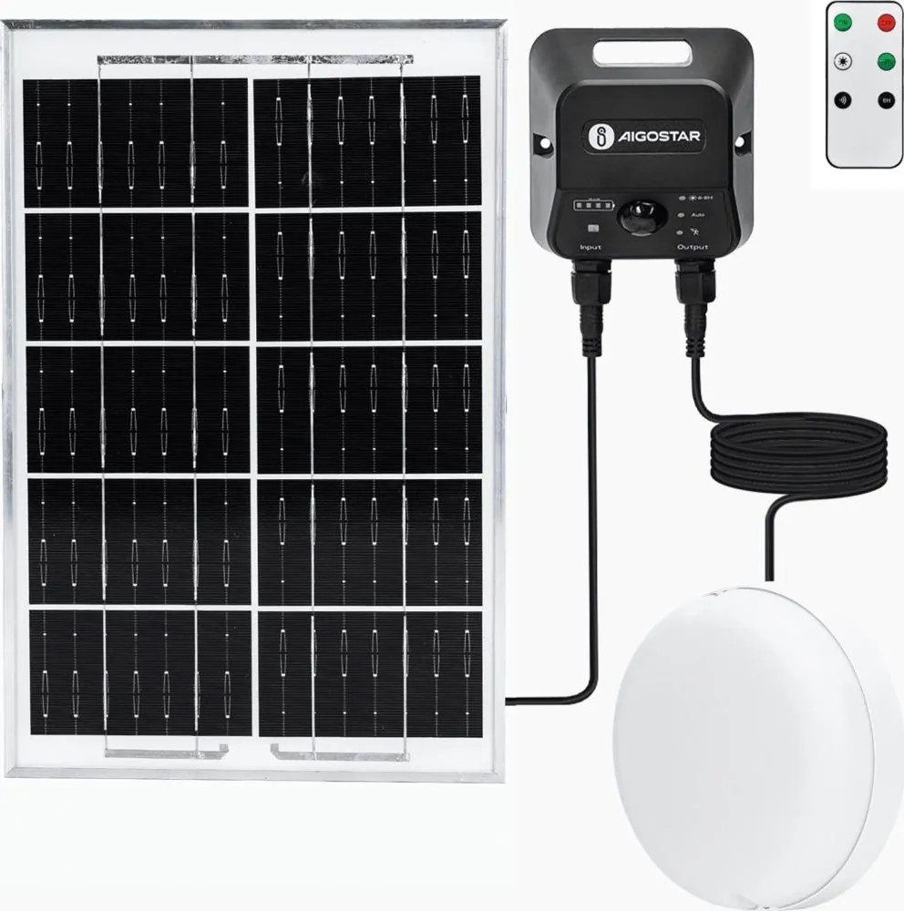 Aigostar - Plafonieră solară LED cu senzor, 3,7 V 6000 mAh, IP65 + telecomandă