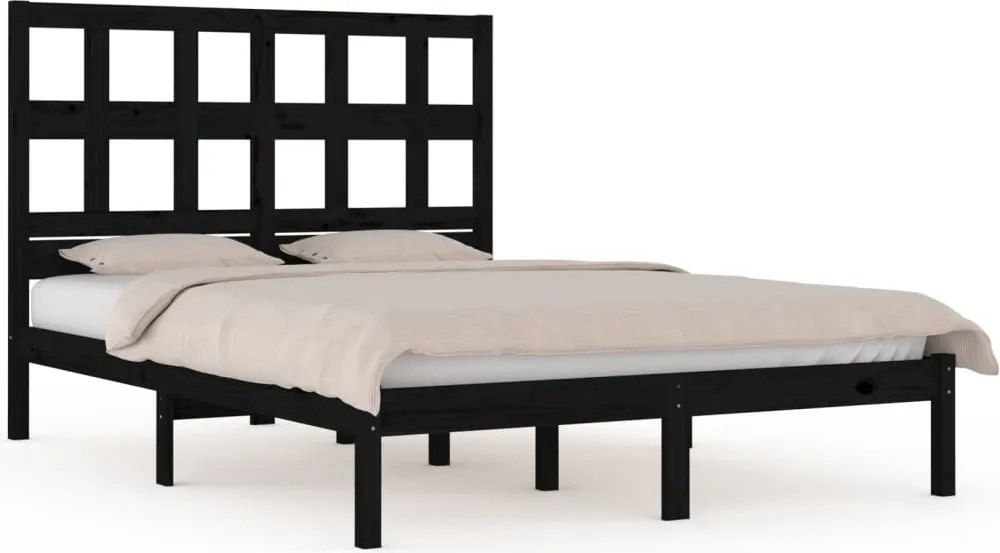 vidaXL Cadru de pat, negru, 140x190 cm, lemn masiv de pin