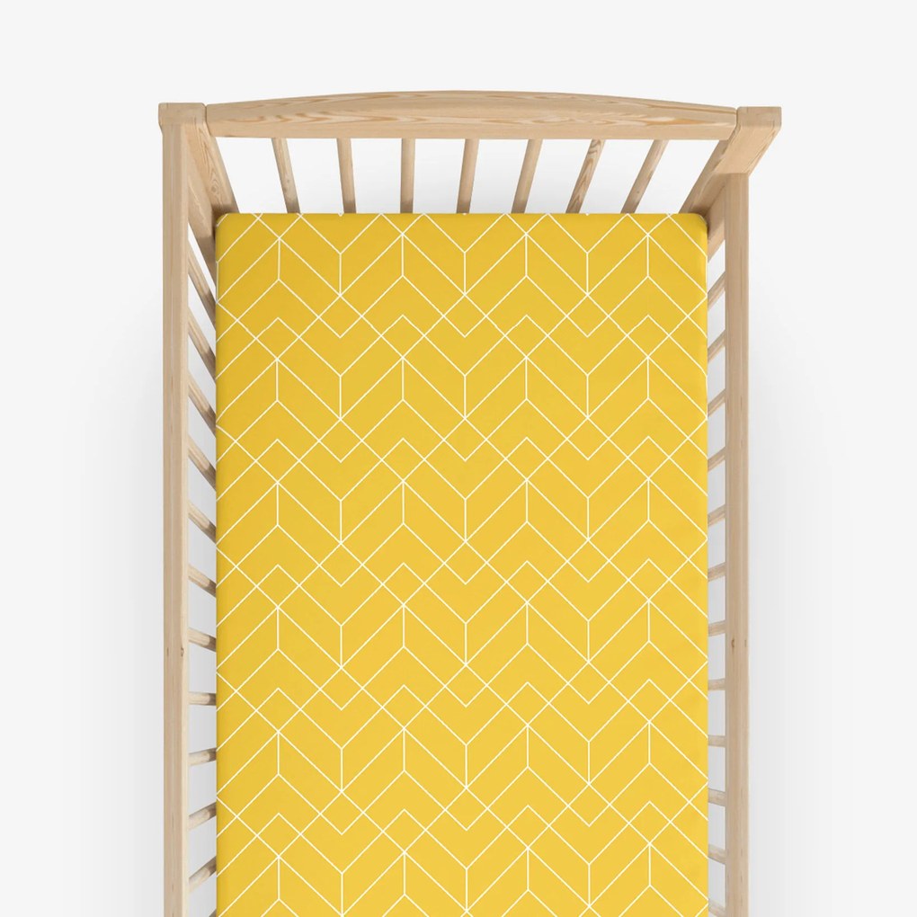 Goldea cearceaf pătuț din 100% bumbac cu elastic - mozaic galben 60 x 120 cm