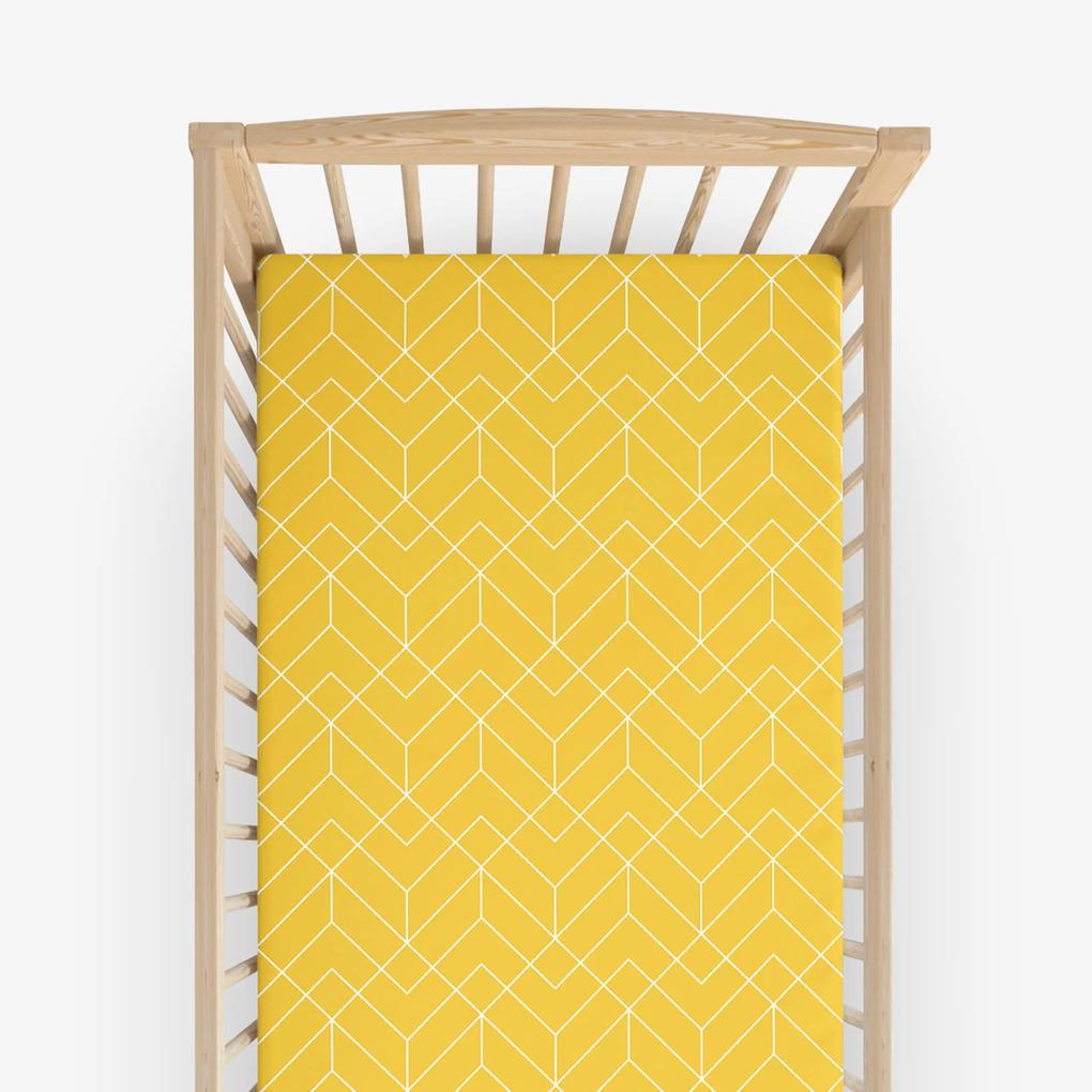 Goldea cearceaf pătuț din 100% bumbac cu elastic - mozaic galben 70 x 140 cm