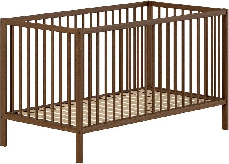 Pătuț maro din lemn de fag cu latură detașabilă/cu înălțime reglabilă 70x140 cm Dino – Vipack