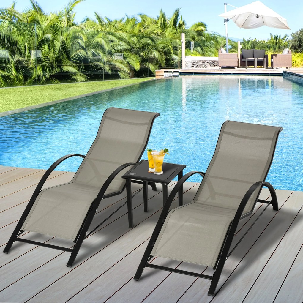 Outsunny Set 2 sezlonguri si masuta, 59x169x66 cm, negru | Aosom Romania