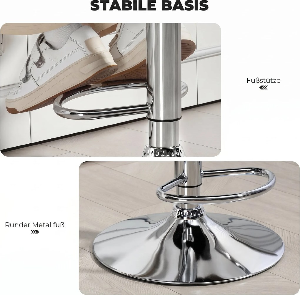 HOMCOM Scaun de Bar Reglabil, Șezut Extra Large Rotativ din Piele Ecologică PU, Gri | Aosom Romania