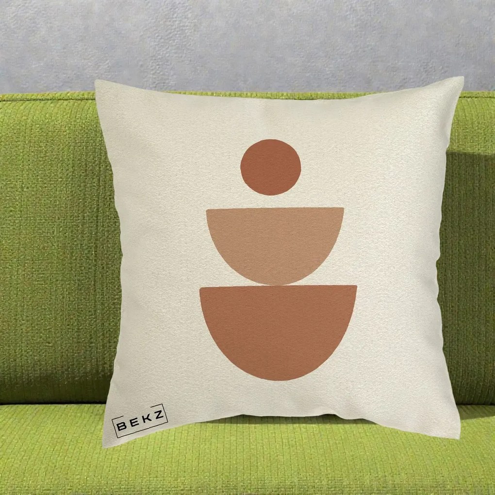 Perna Decorativa Geometric Boho Semicerc Stivuit, 40x40 cm, Ecru, Husa Detasabila, Perna Inclusa, BEKZ®