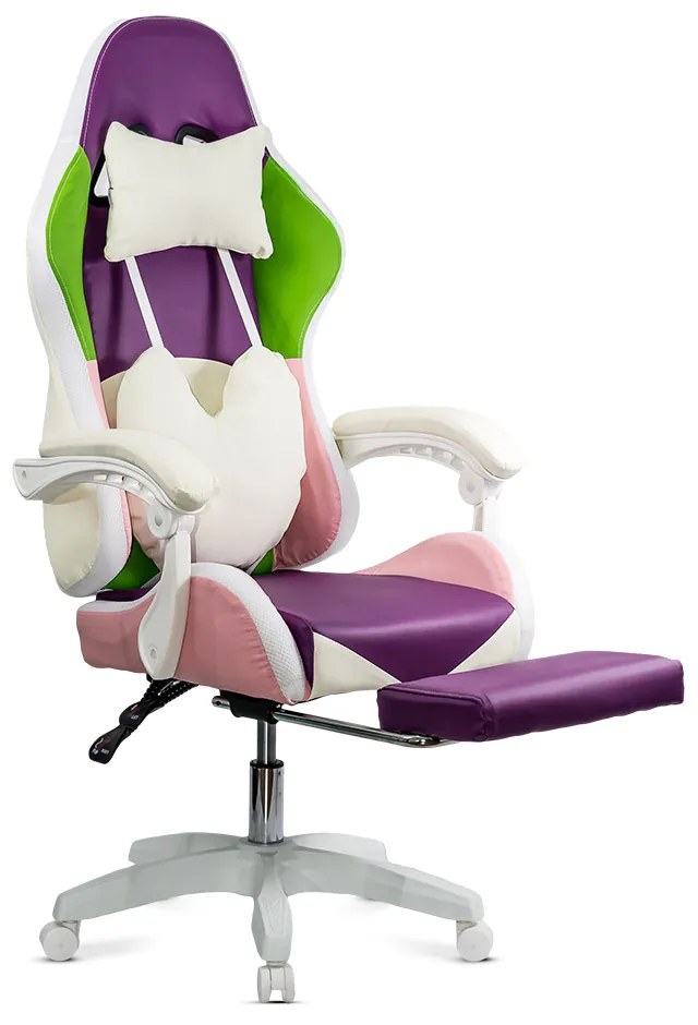 Scaun gaming pentru copii roz/mov din piele sintetică cu lumini RGB OFF 298
