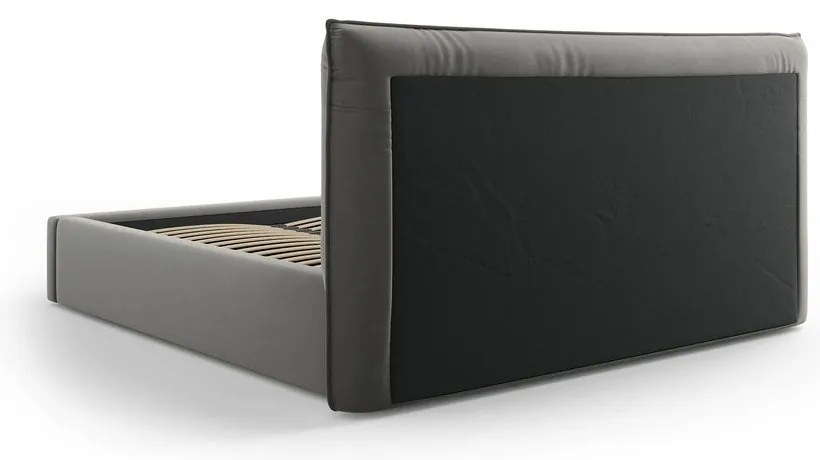 Pat matrimonial gri tapițat cu spațiu de depozitare cu somieră 180x200 cm Elio – Milo Casa