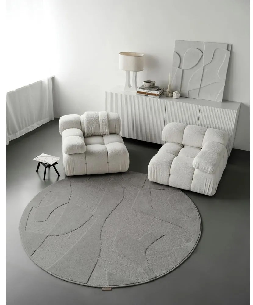Covor gri rotund din lână ø 133 cm Morphic Botanica – Agnella