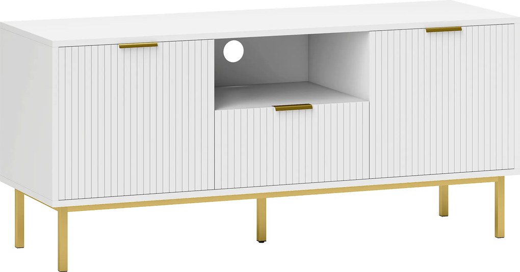 HOMCOM Comodă TV, mobilier TV pentru 127 cm cu 2 uși cu închidere silențioasă, sertar și compartiment deschis, 120x39x54cm, alb | Aosom Romania