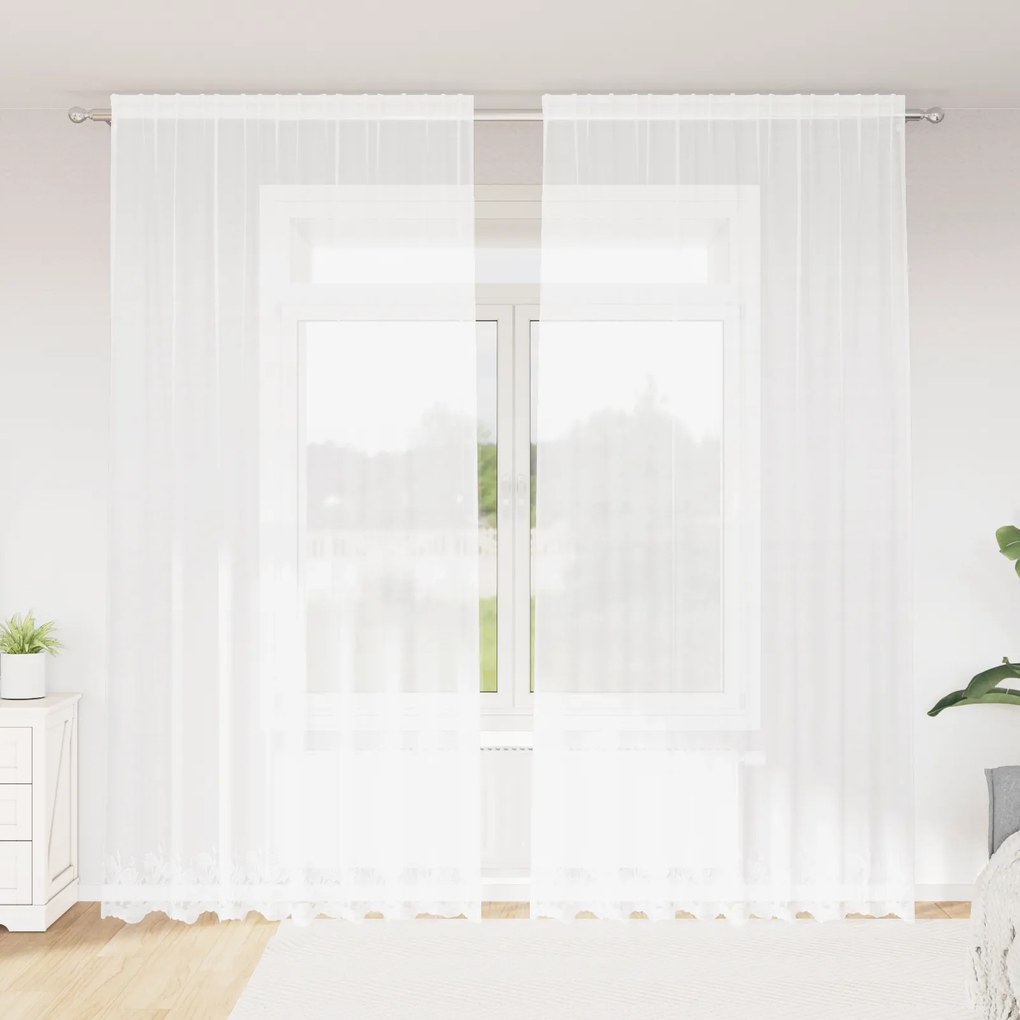 vidaXL Cortină din Dantelă cu perdele Floral Alb 200 x 260 cm Poliester