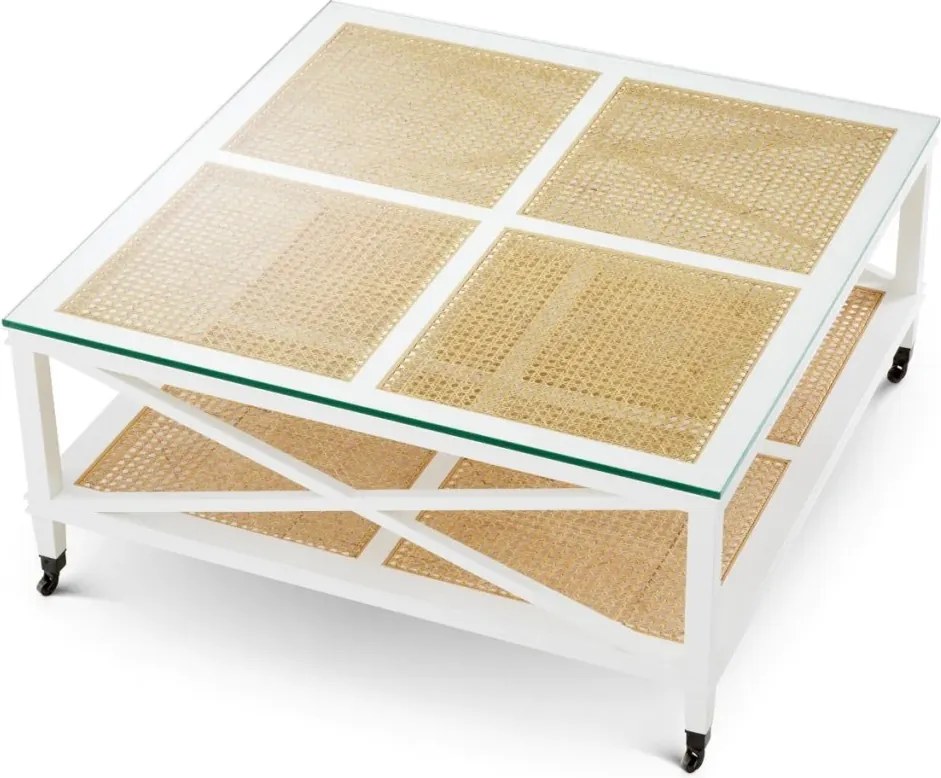 Masuta de cafea LUX, Lemn, Rattan, Bahamas alb