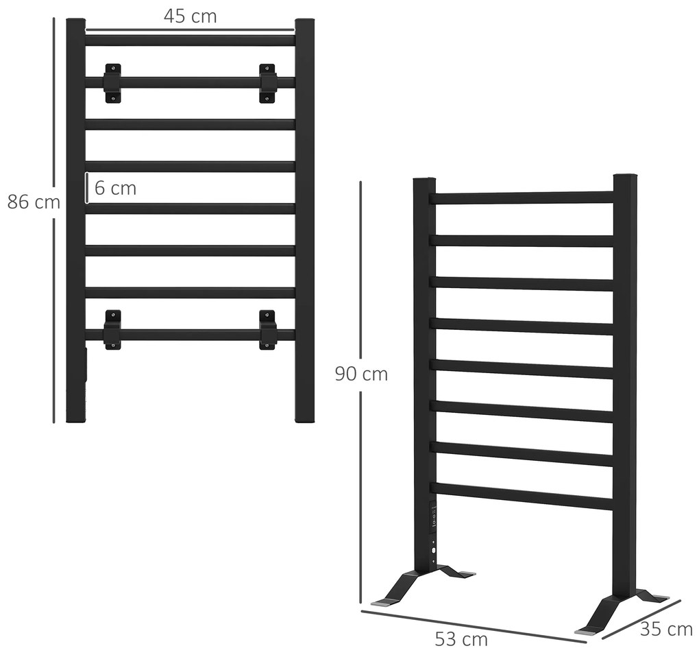 HOMCOM Uscător Electric de Prosoape, Cuier Încălzit cu 8 Bare și Temporizator de 2 sau 4 Ore, 53x35x90 cm, Negru | Aosom Romania