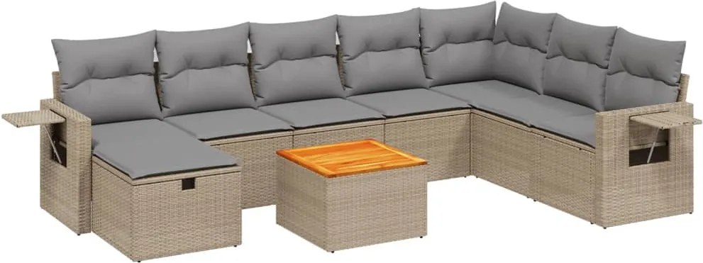 vidaXL Set canapele de grădină, 9 piese, cu perne, bej, poliratan