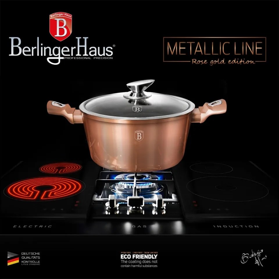 Oala cu capac 24 cm Rose Gold (Cupru) Metallic Line Berlinger Haus BH 1515N