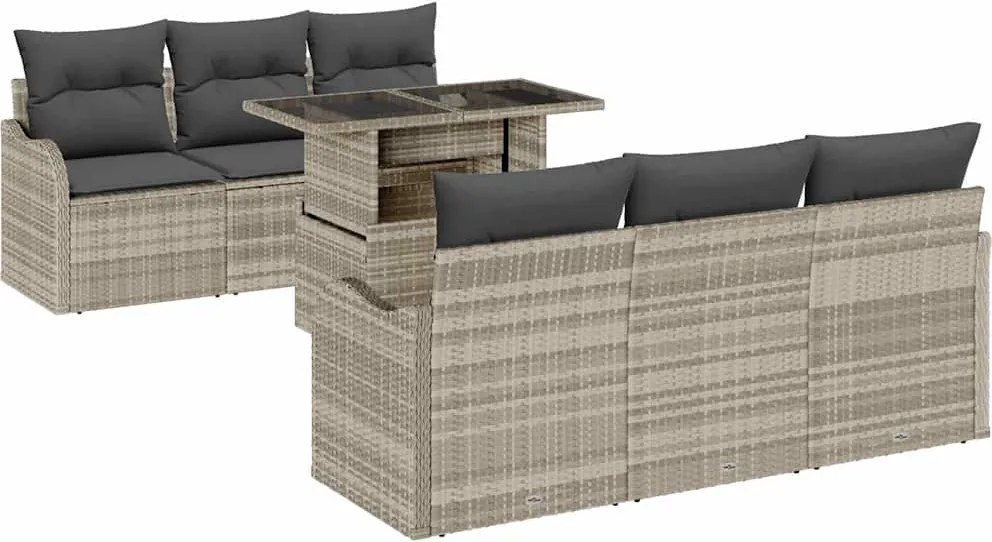 vidaXL Set de canapele pentru grădină 7 pcs Gri deschis Rattan poli
