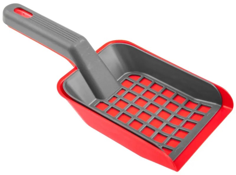 Lopatica 2 in 1 pentru animale Fackelmann 49493, Sita, 28 cm, Plastic, Rosu/gri