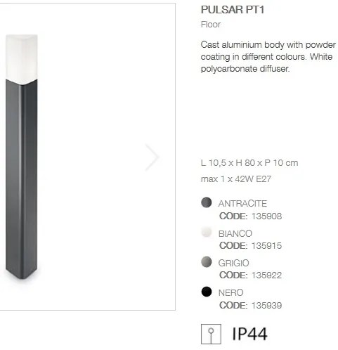 Stalp modern de exterior cu protectie IP44 PULSAR PT1 ANTRACITE 135908