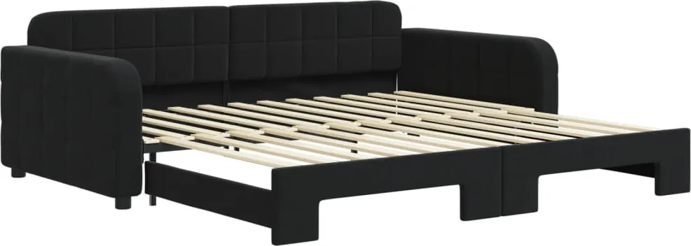 vidaXL Pat de zi cu extensie, negru, 100x200 cm, catifea