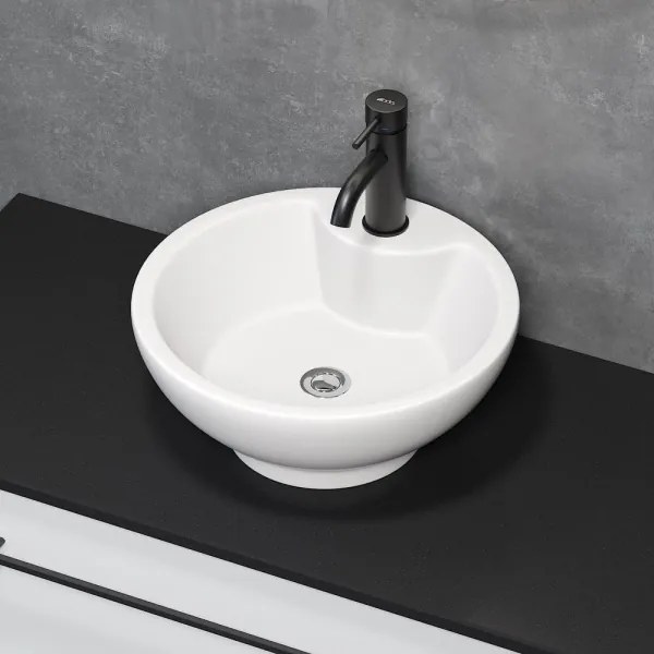 BATH DELUXE 06-045-11-11-00 - Lavoar DRAMMEN pentru montaj pe blat, Ø 40,1 cm, ceramică, alb