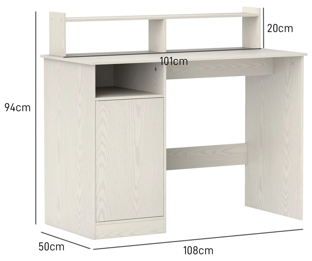 HOMCOM Birou PC cu Suport pentru Monitor, Dulăpior și Rafturi, 108x50x94 cm, Alb Crem | Aosom Romania