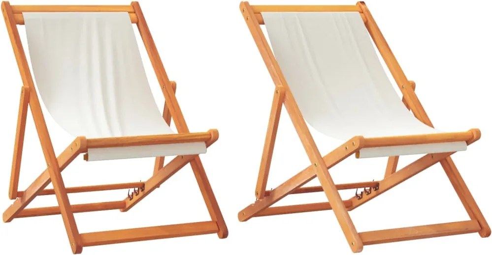 vidaXL Scaune de plajă pliante, 2 buc., alb crem, material textil