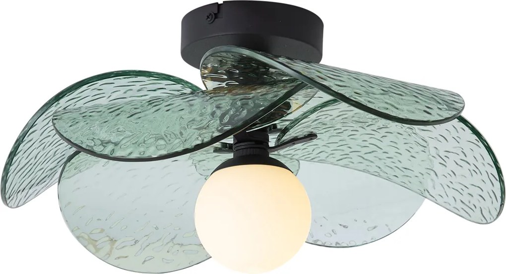 Plafonieră de design neagră cu sticlă verde striată - Kemner