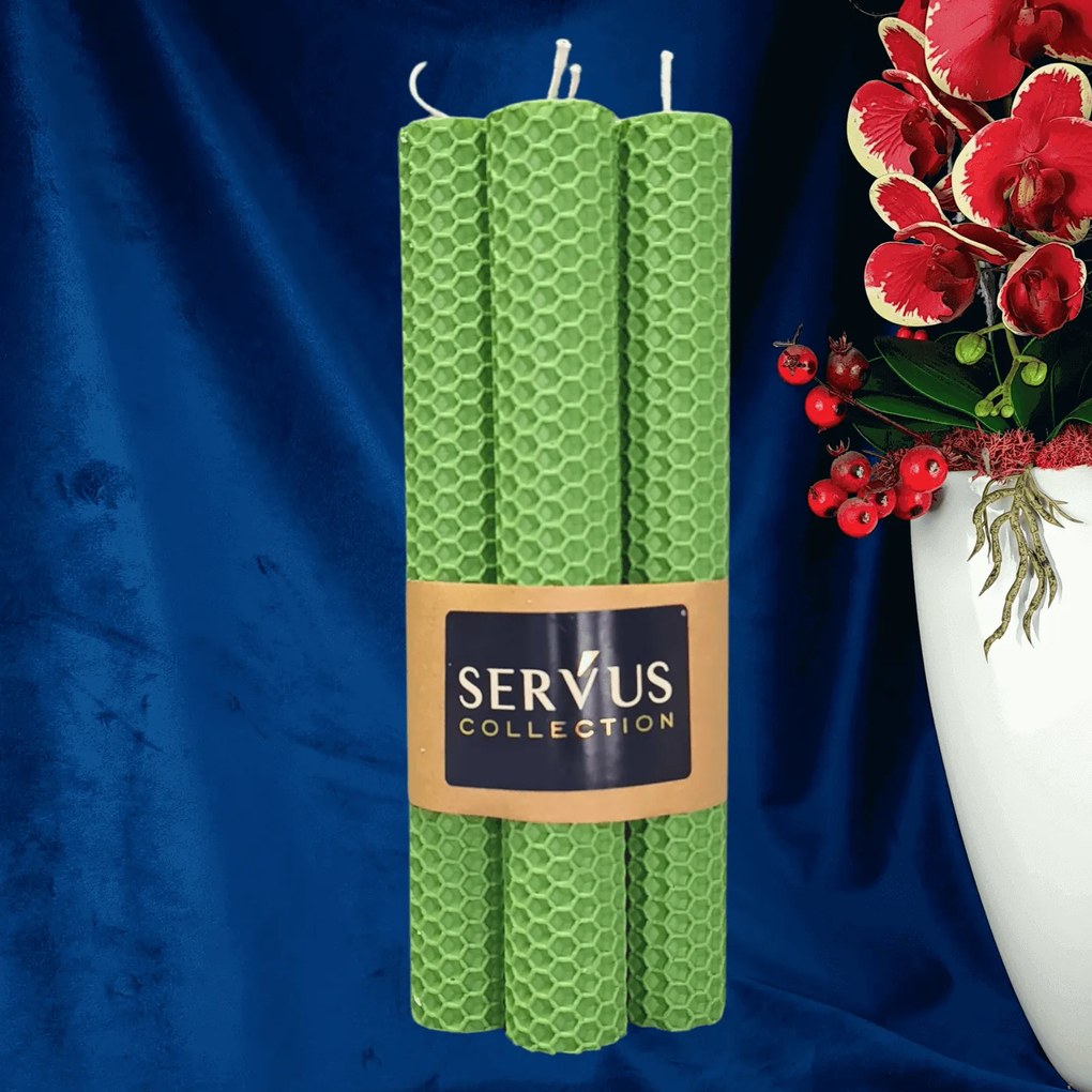 Set 4 Lumanari tip fagure din ceara colorata, rulate manual - Verde deschis 3,5 cm, 5 cm, Verde deschis