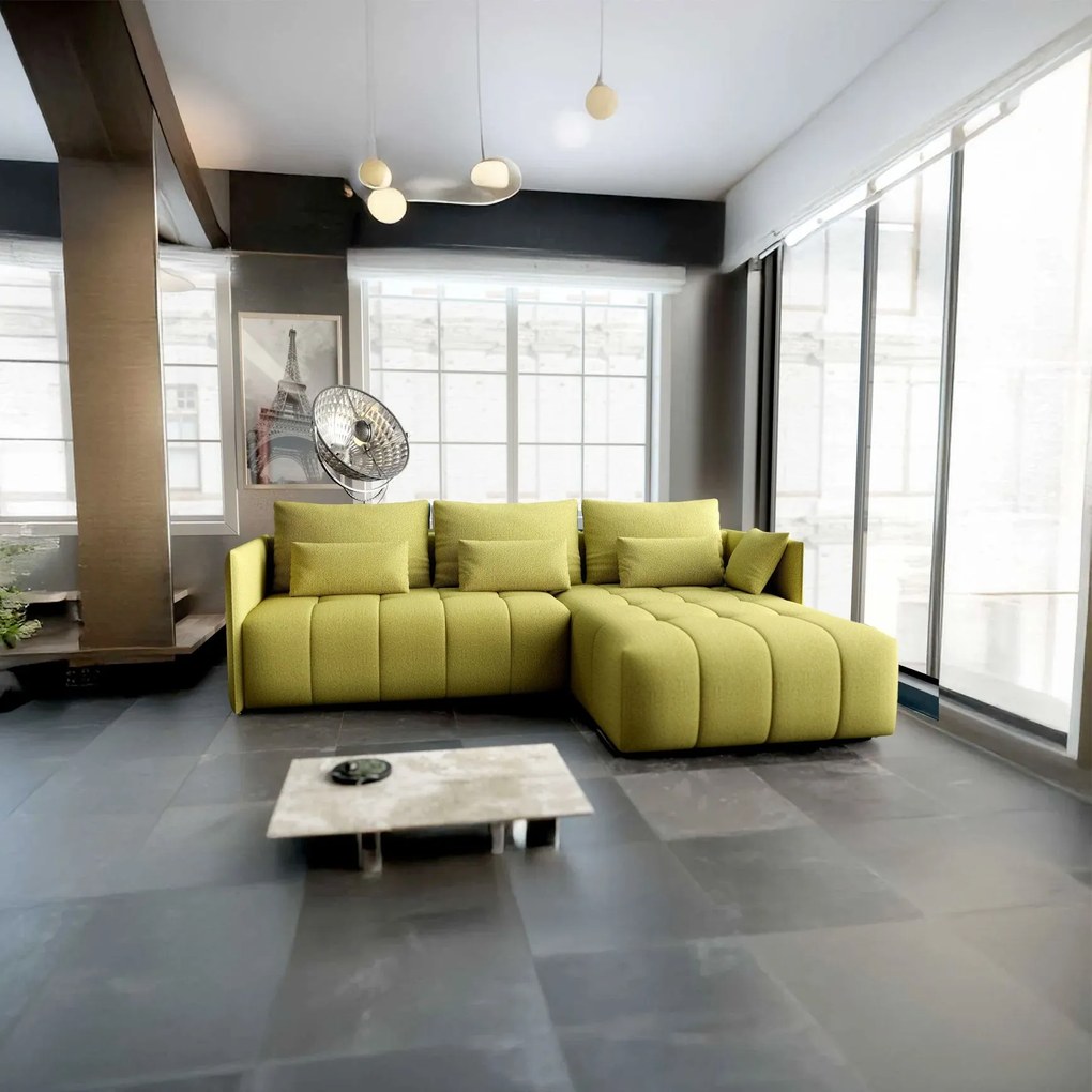 Colțar extensibil dumonde cu ladă de depozitare si sezut confortabil din spuma high-density, Malta Enjoy Green II 235x185 cm