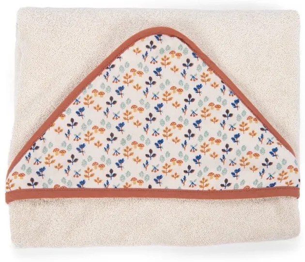 Prosop pentru copii din bumbac crem cu glugă 80x80 cm Pomme des Bois - Moulin Roty