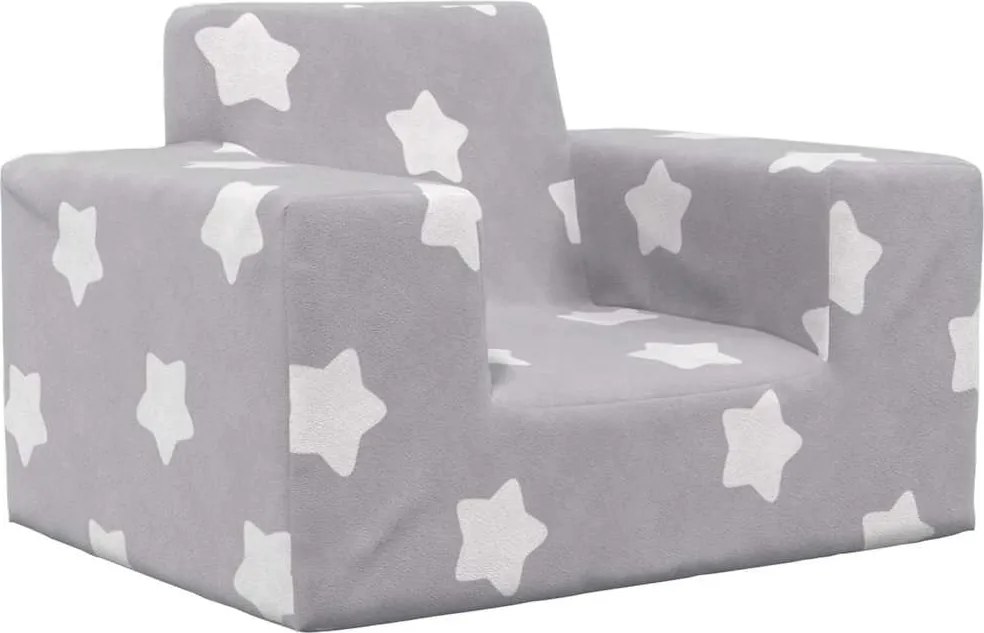 vidaXL Canapea pentru copii, gri deschis cu stele, pluș moale