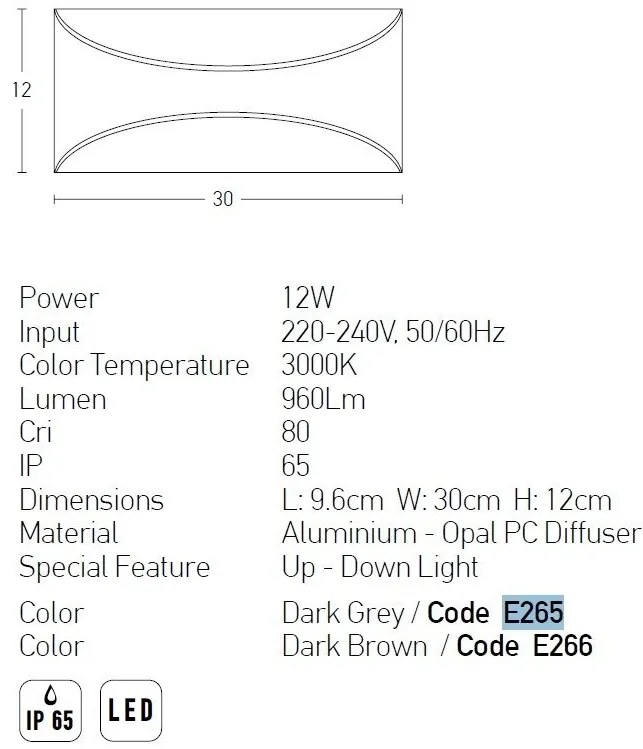 Aplica LED de perete pentru iluminat exterior IP65 Ding gri inchis