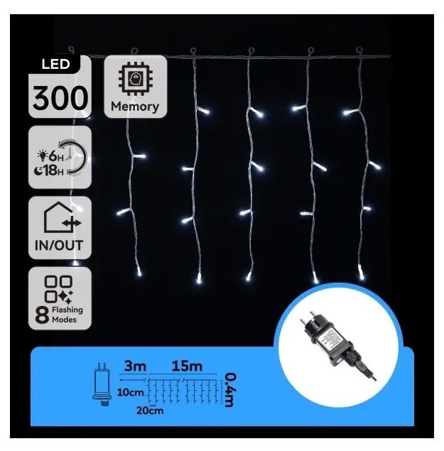 Aigostar - Ghirlandă LED de exterior pentru Crăciun 300xLED/8 funcții 15x0,4 m IP44 alb rece