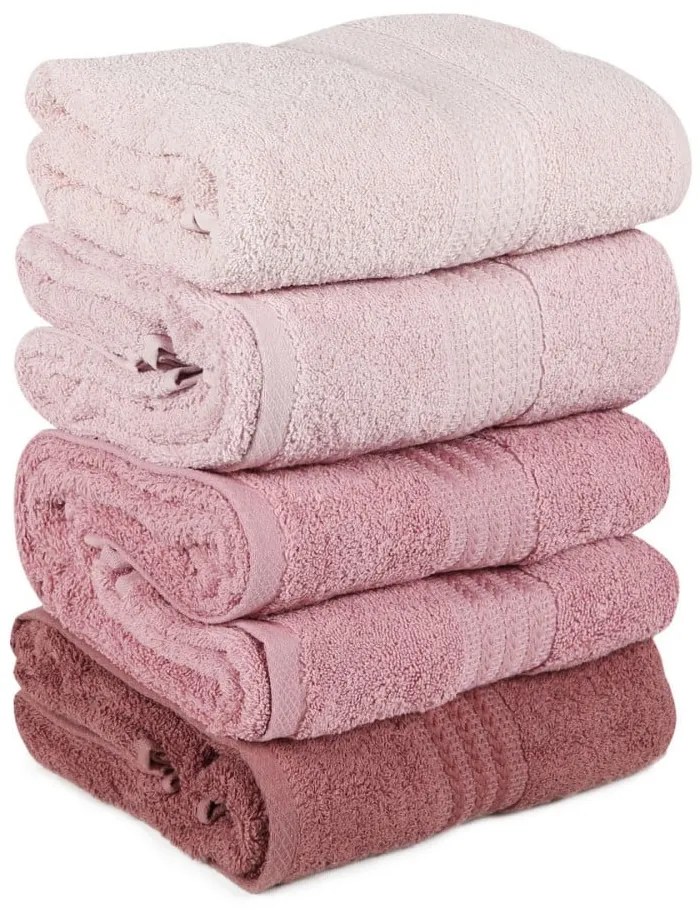 Set 4 prosoape baie Rainbow Powder, 70 x 140 cm, roz pudră