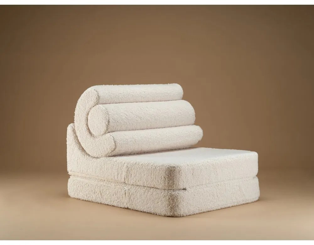 Fotoliu pentru copii crem cu tapițerie din țesătură bouclé Flipster – Wigiwama