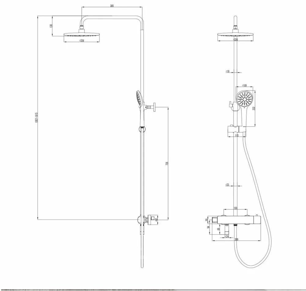 Coloana dus cu baterie termostatata Lemark Bronx, pipa cada, negru mat - LM3772BL