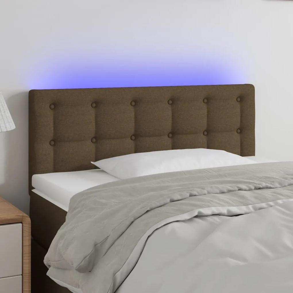 3122023 vidaXL Tăblie de pat cu LED, maro închis, 80x5x78/88 cm, textil