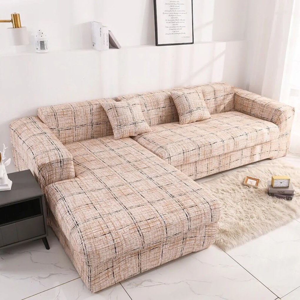 Set 2 huse elastice pentru coltar, marime: M+L, spandex, crem, HES-63