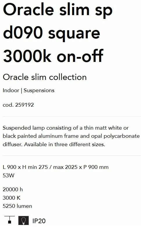 Lustra LED design modern geometric ORACLE SLIM SP D090 SQUARE 3000K ON-OFF WH