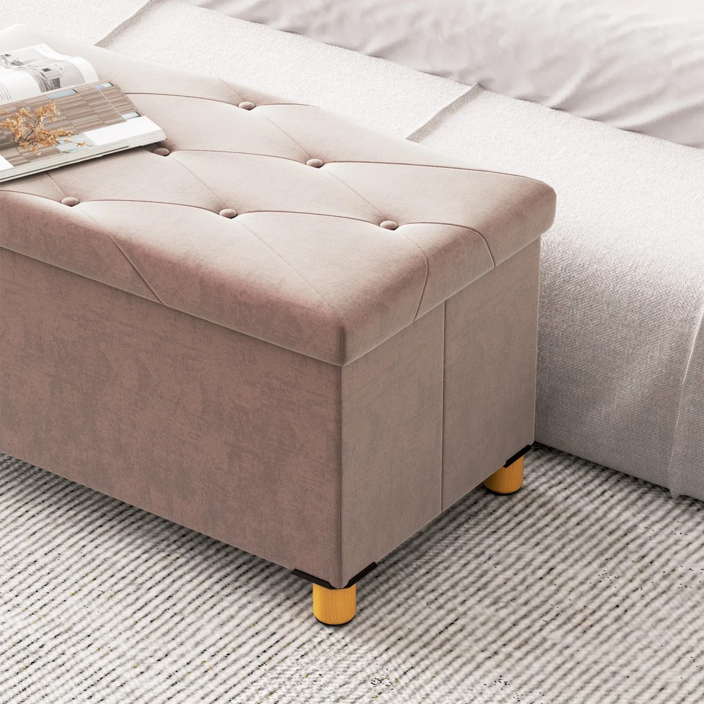 HOMCOM Banc de depozitare capat de pat pliabil volum 67 L capacitate de incarcare 120 kg cu capac 76L x 38l x 38H cm roz | Aosom Romania