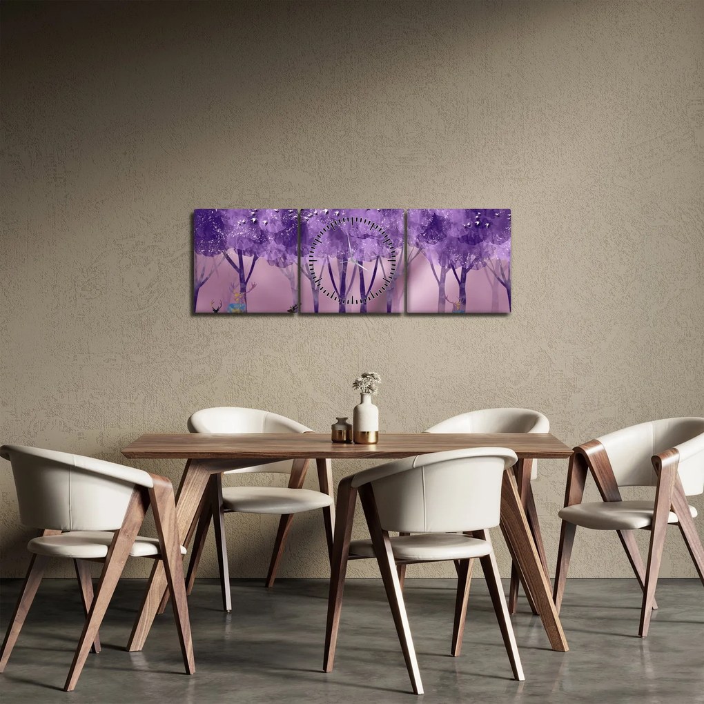 Tablou - Cerbi în pădurea magică (cu ceas) (90x30 cm)