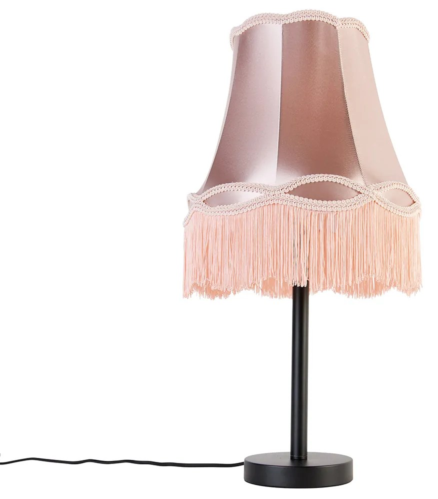 Lampa de masa clasica neagra cu abajur bunic roz 30 cm - Simplo