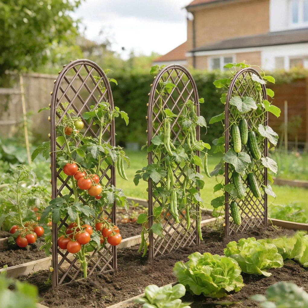 Outsunny Set de 3 spalieri de grădină din nuiele împletite Panou Arc pentru Plante cățărătoare 43 x 2 x 112 cm, efect lemn natural | Aosom Romania