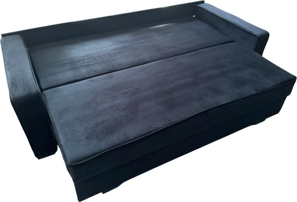 Canapea LARISA extensibila, 3 locuri, lada de depozitare , catifea negru, 220x95x85 Negru, Catifea